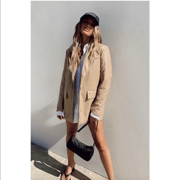 Joie Jackets & Blazers - NWT Joie Faux Leather Vegan Tan Beige Blazer Coat Jacket Blogger